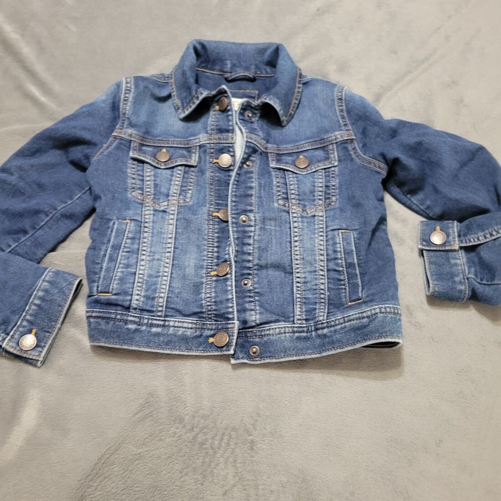 Gap Jean Jacket Girls Medium 6 Blue Buttons Flap Pockets Collared Stretch Denim